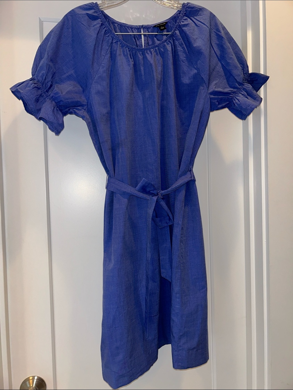Ann Taylor Royal Blue Puff-Sleeve Belted Mini Dress